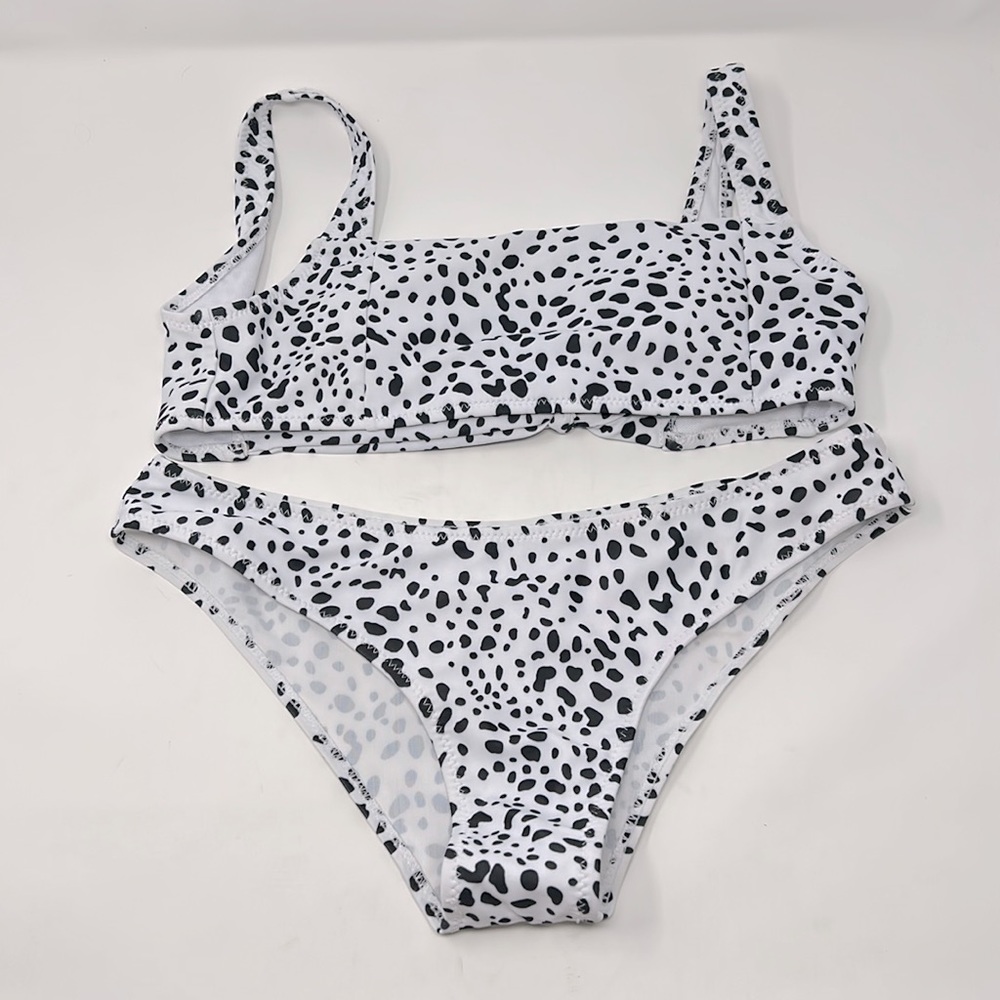SHEIN Black & White Spotted Square Neck Bikini Swimsuit Set Size Small